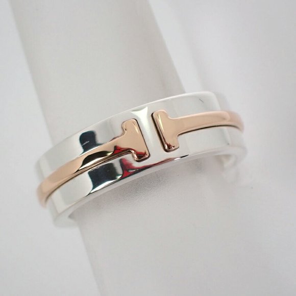 TIFFANY/ 925/750 T TWO combination narrow ring size 9 - Picture 5 of 9